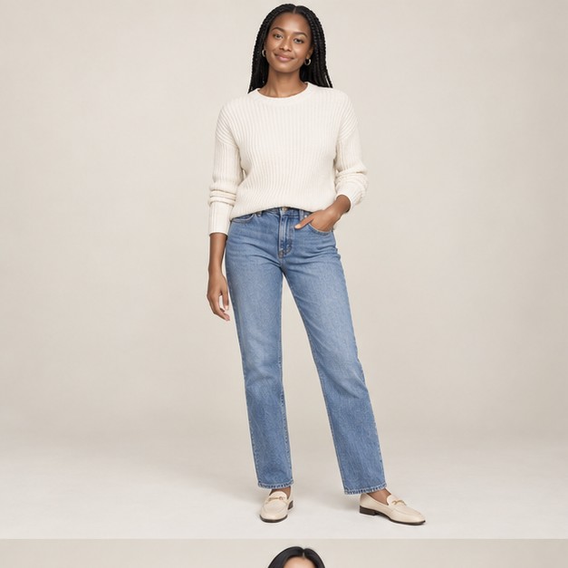 Illustrative everyday knit & denim outfit